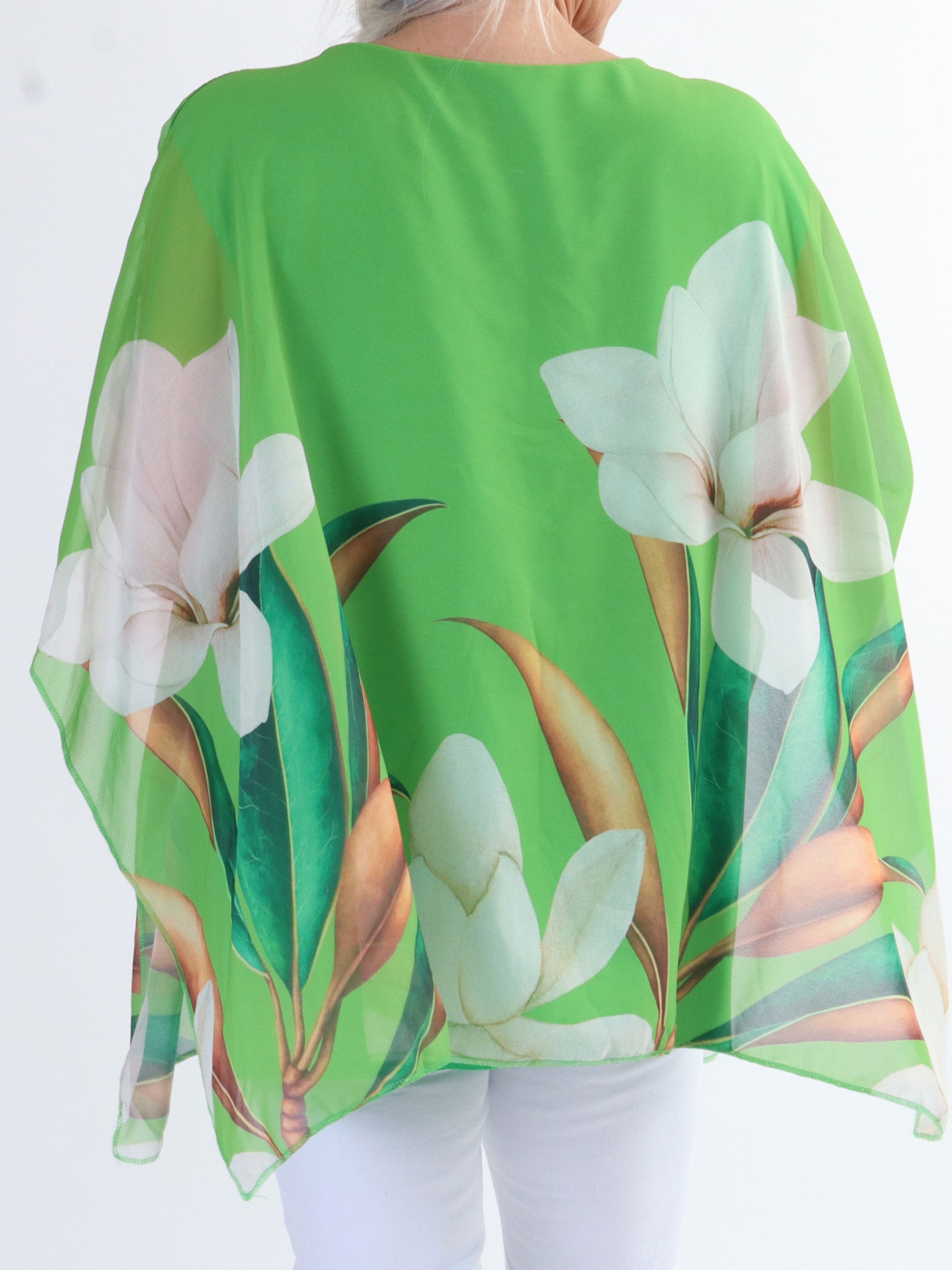 Mian - Farverig plus size tunika med chiffonlag